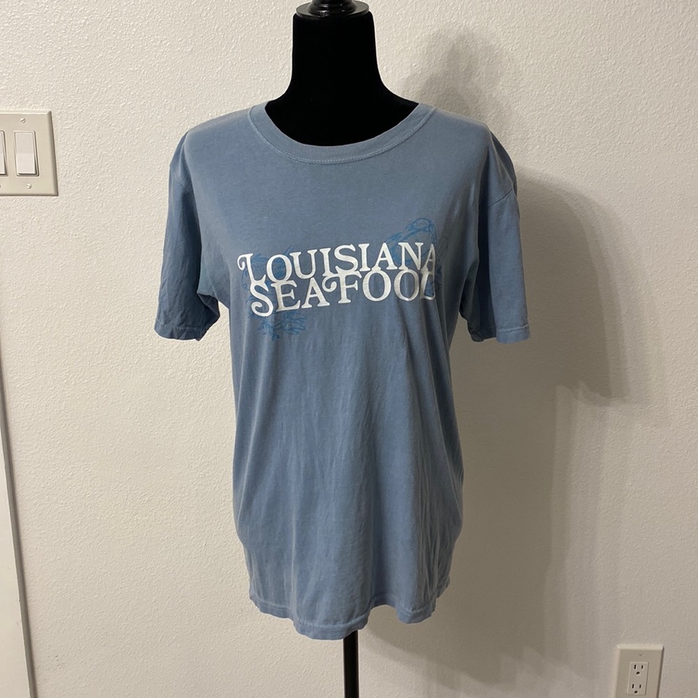 Light Blue Authentic Pigment Louisiana Seafood (Get Fresh With Us) Tee Small